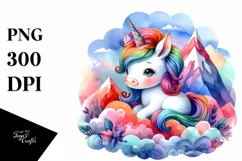 colorful Unicorn with Mountain PNG Product Image 1