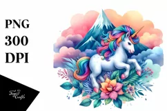 colorful Unicorn with Mountain PNG Product Image 3