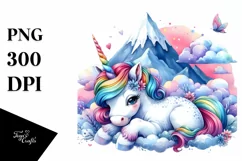 Colorful Baby Unicorn Mountain PNG Product Image 1