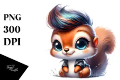 Energetic Baby Squirrel Watercolor, PNG Product Image 1