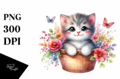 Colorful Small Baby Kitten in Poket with Flowers | Clipart Product Image 1