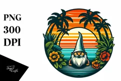 Retro Tropical Gnome Sunset | Sublimation | PNG Clipart Product Image 1