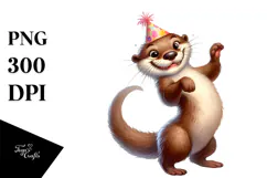 Goofy Otter with Party Hat, Transparent PNG Product Image 1
