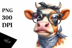 Cow Cow Portrait with Fancy es | Summer Clipart Product Image 1