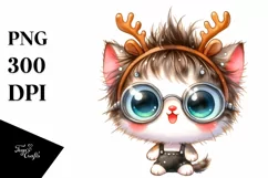 Kitten with Reindeer Horns, Fun PNG Product Image 3