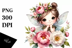 Cute Small Fairy Big Eyes Peonies | Sublimation Clipart Product Image 1