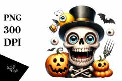 Funny Skull Halloween Watercolor | Splash Clipart Product Image 1