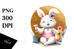 Watercolor Bunny in Beachwear PNG Product Image 1