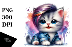 Watercolor Vibrant Cat Sitting PNG Product Image 1
