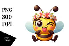 Playful Vector Art of Bee with Flower Crown, High-Res PNG Product Image 1