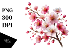 Cherry Blossom with Metallic Inserts, Watercolor PNG Product Image 1