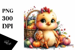 Baby Chicken with Autumn Vegetables | Sublimation | Clipart Product Image 1