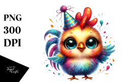 Cute Baby Rooster with Party Hat, Vibrant PNG Product Image 1