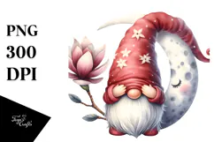 Cute Gnome with Hat and Magnolia, PNG Product Image 1