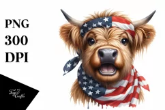 Patriotic COw | Goofy Highland Cow | Clipart Product Image 1