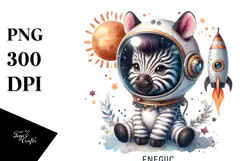 Energic Baby Zebra with Astronaut Helmet PNG Product Image 1