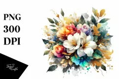 colorful Bouquet with Foil Gardenia | Abstract Clipart Product Image 1
