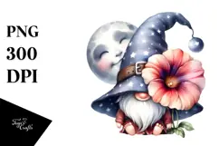 Cute Baby Gnome with Morning Glory PNG Product Image 1