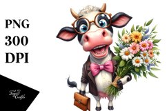 Excited Cow with Large Flower Bouquet | Sublimation | Product Image 1