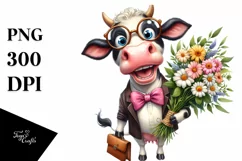 Excited Cow with Large Flower Bouquet | Sublimation | Product Image 1