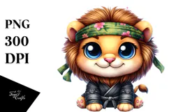 Smiling Baby Lion with Ninja Outfit PNG Product Image 1