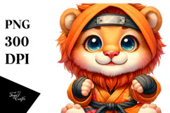 Smiling Baby Lion with Ninja Outfit PNG Product Image 1