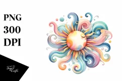 Colorful Sun in Pastel Watercolor | Clipart Product Image 3