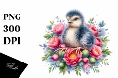 Baby Rhea Above Flower Watercolor | Splash Clipart Product Image 1