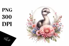 Baby Rhea Above Flower Watercolor | Splash Clipart Product Image 1