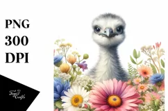 Baby Rhea Above Flower Watercolor | Splash Clipart Product Image 1