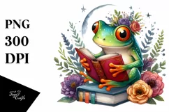 Colorful Frog Reading a Book PNG Product Image 3