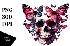 Cute Skull with Butterfly Silhouettes PNG Product Image 1