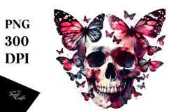 Cute Skull with Butterfly Silhouettes PNG Product Image 1