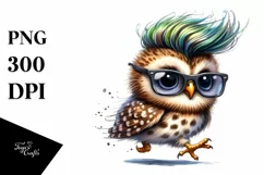 Expressive Baby Owl with Cool Haircut PNG Product Image 1