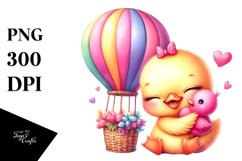 Cute Baby Duck Cuddling Hot Air Balloon PNG Product Image 1