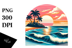 Vintage Tropical Island Sunset, Clipart Tshirt Style PNG Product Image 1