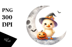 Cute Baby Duck Halloween Moon Digital Painting PNG Product Image 1