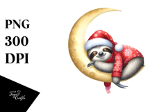 Cute Baby Sloth Dressed for Christmass Sleeping on Moon with Product Image 1