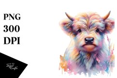 Colorful Baby Highland Cow Provencal Town PNG Product Image 1