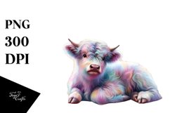 Colorful Baby Highland Cow Provencal Town PNG Product Image 1