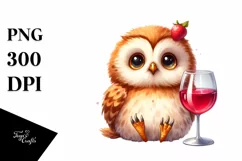 Vibrant Owl Holding a of Wine | Sublimation,Clipart Product Image 1