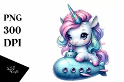 Cute Baby Unicorn Submarine PNG Product Image 3