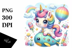Cute Baby Unicorn Submarine PNG Product Image 1
