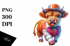 Colorful Baby Highland Cow in Foxtrot Dancer's Attire, PNG Product Image 1