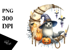 Seal Dressed for Halloween on Half Moon PNG Product Image 1