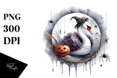 Swan Dressed for Halloween on Half Moon PNG Product Image 1