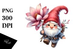 Cute Floating Gnome with Large Magnolia PNG Product Image 1