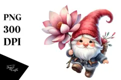 Cute Floating Gnome with Large Magnolia PNG Product Image 1