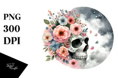 Modern Skull Flowers PNG Product Image 1