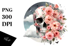 Modern Skull Flowers PNG Product Image 1